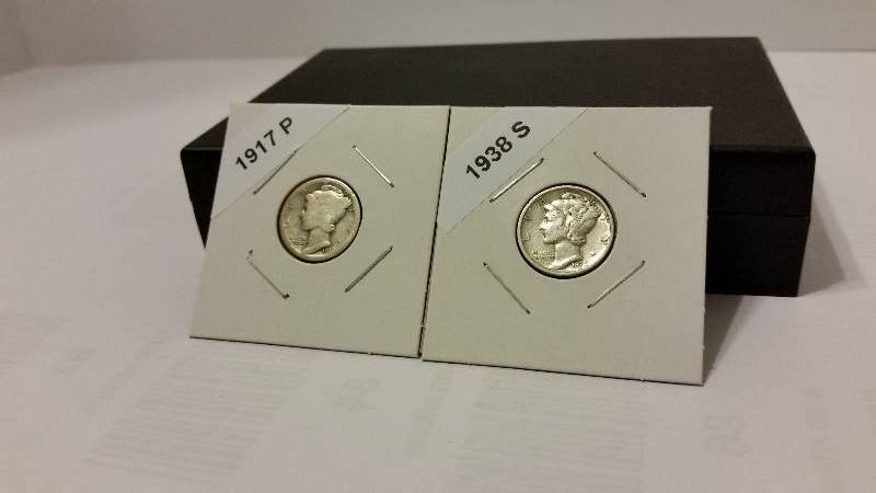 1917-P (Philadelphia Mint) and 1938-S (San Francisco Mint) Mewrcury Silver Dimes