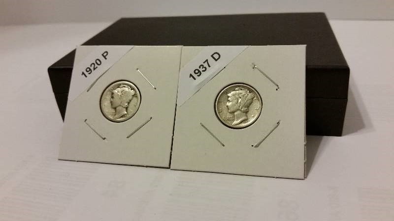 1920-P (Philadelphia Mint) and 1937-D (Denver Mint) Mercury Silver Dimes
