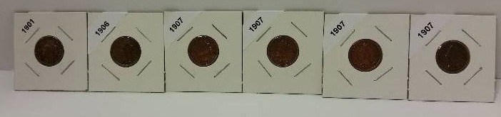 Lot of (6) IndianHead Pennies 1901 (x1), 1906(x1), 1907(x4)