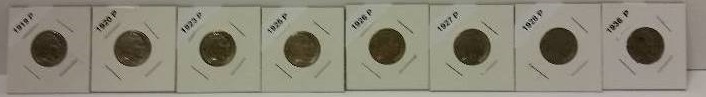 Lot of (8) Philadelphia Mint Buffalo Nickels - All Different Dates