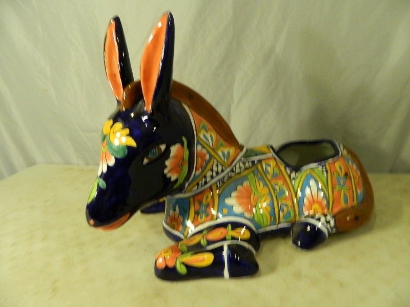 lot 4 image: Handpainted Mexican Style Donkey Planter