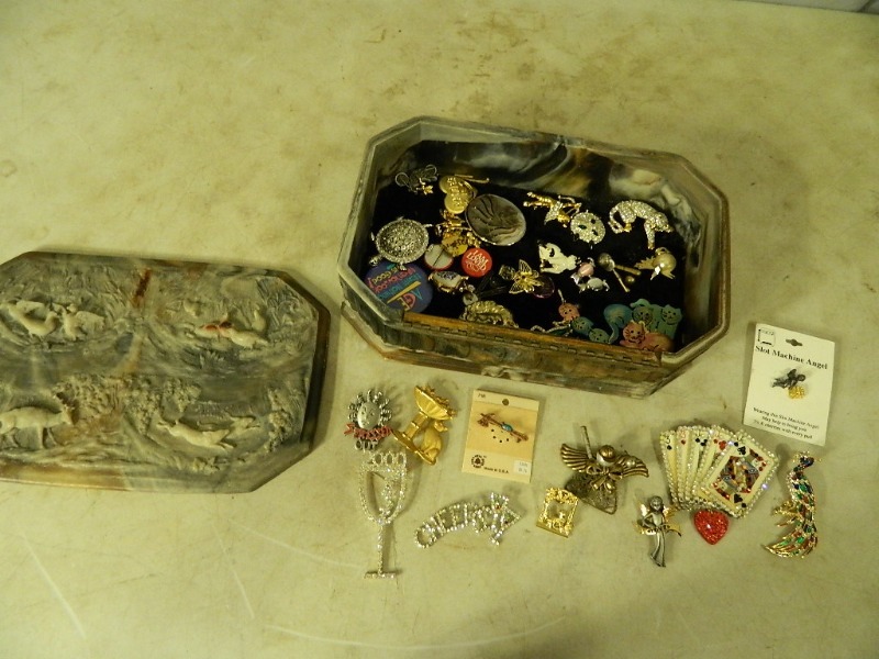 lot 34 image: Pins in Incolay Stone Box