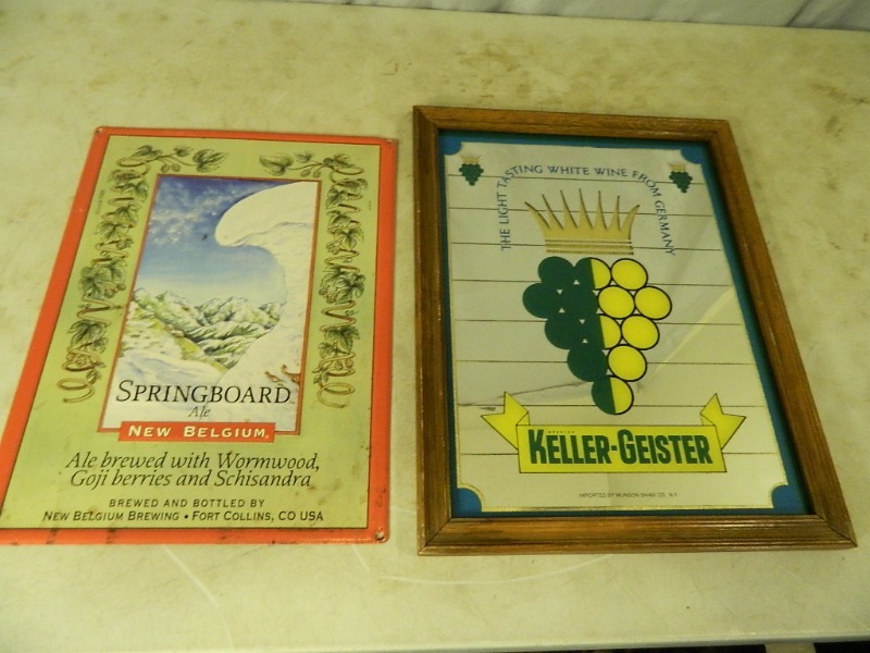 lot 37 image: Metal Ale Sign and Framed Wine Mirror