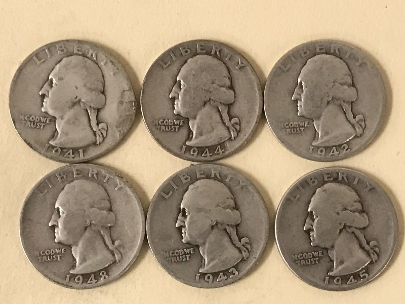 lot 57 image: (6) Washington Quarters, 1941-1945 ...