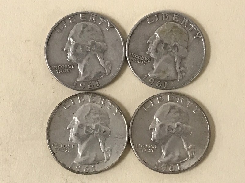 lot 56 image: (4) 1961 Washington Quarters ...
