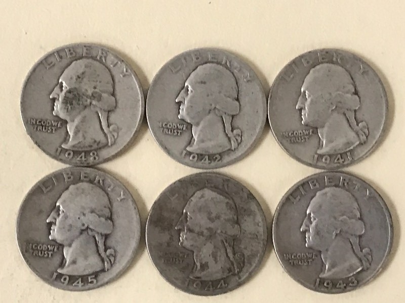 lot 58 image: (6) Washington Quarters, 1941-1945 ...