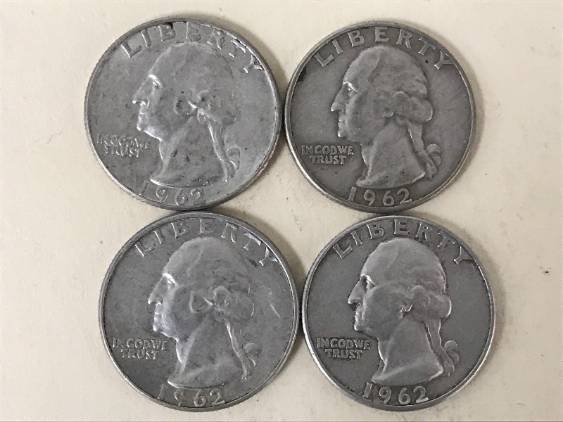 lot 59 image: (4) Washington Quarters, 1962...