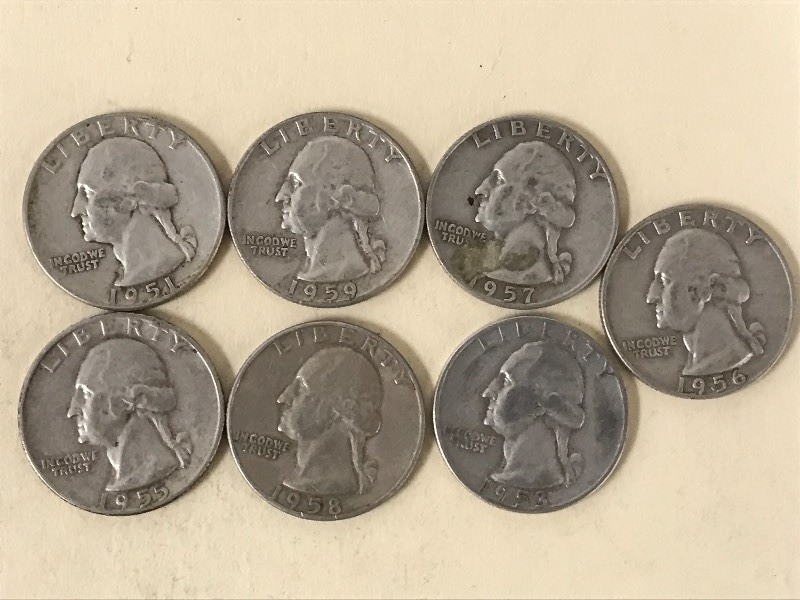 lot 61 image: (7) Washington Quarters, 1955-1959 ...