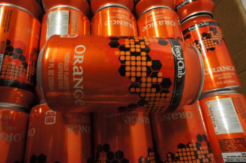 Lot of 78 Cans of Food Club Orange Soda 12 oz Per Can - Exp 817
