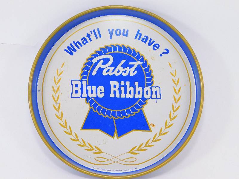 lot 63 image: Vintage Metal Pabst Blue Ribbon Beer Serving Tray