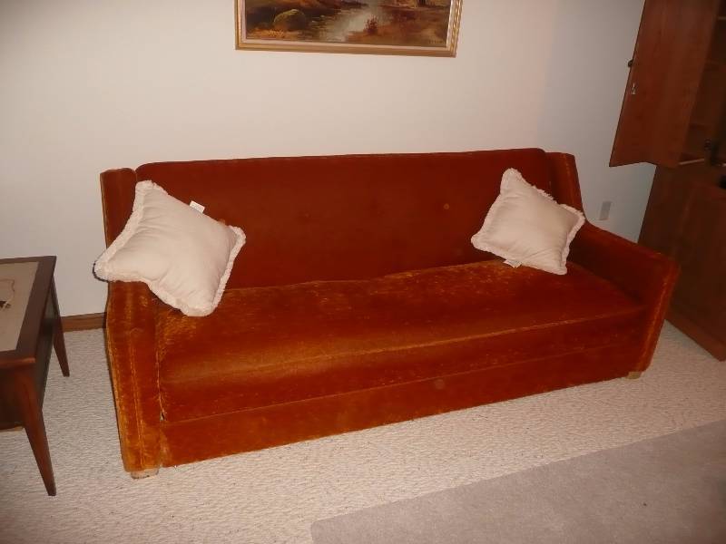Vintage Rust Colored SofaDay Bed - Over 70 years old - Very Good Condition It Has Been Re covered - Very Cool Piece - Heavy, Must Bring Help For Removal And Must Be Picked Up On Removal Day