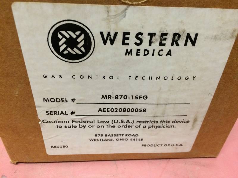 lot 10 image: New In Box - Retails New $150 - Western Medica Gas Oxygen Regulator Single-Stage Compact Regulator with CGA-870 Swivel Yoke Inlet MR-870-15FG