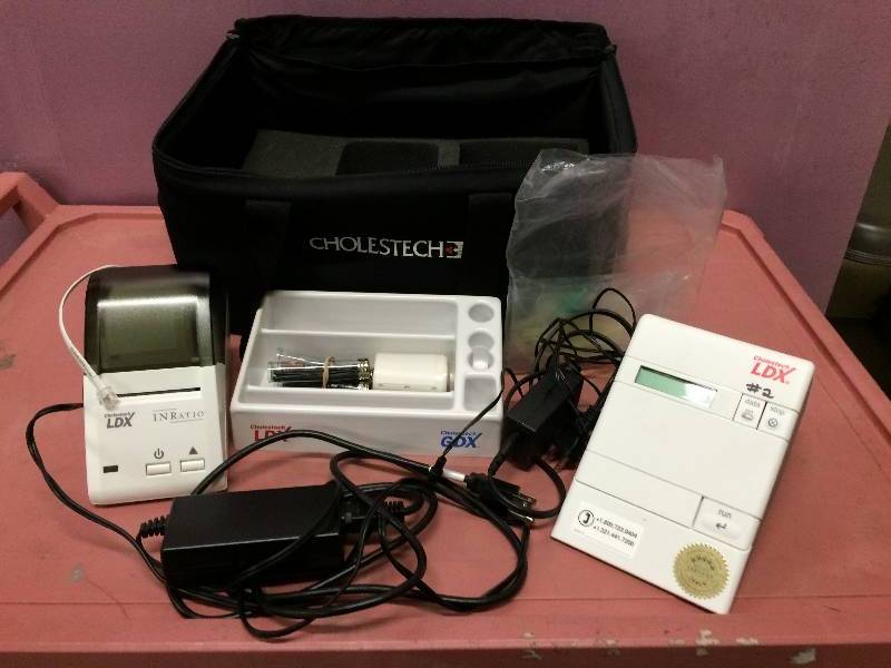 lot 20 image: WOW Cholestech Corp. LDX Analyzer System Blood Cholesterol And Glucose Analyzer Testing Unit with Printer Print Out & Backpack - Excellent Condition