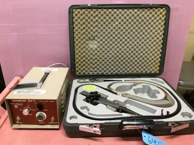 lot 21 image: Wow Olympus OSF-2 Sigmoidoscope With Olympus CLK-3 Cold Light Supply Endoscopy Light Source - Super Condition