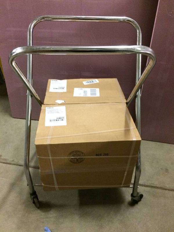 lot 46 image: Stainless Mobile Hamper Stand OR Rolling Cart - Boxes NOT Included - Has Metal Plate On Bottom to Hold Items