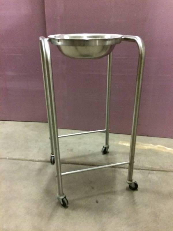 lot 72 image: Retails Used $250 Surgical Medical Stainless Steel Single Bowl Solution Mobile Stand Used Also Commercial Mixing Bowl Portable Stand - Excellent Condition