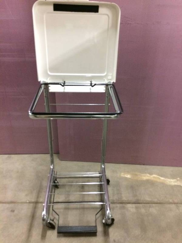 lot 73 image: Industrial Step On Flip Top Mobile Hamper Stand - Super Nice Condition