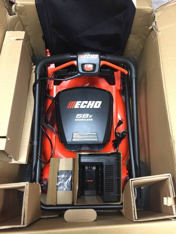 lot 1 image: ECHO 21 in. 58-Volt Lithium-Ion Walk Behind Brushless Cordless Mower with 1-Batteries open box never used