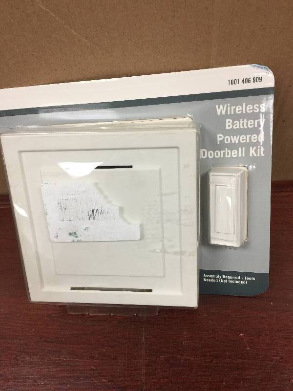 lot 22 image: 85 dB Wireless Battery Operated Door Bell Kit with 1-Push Button, White