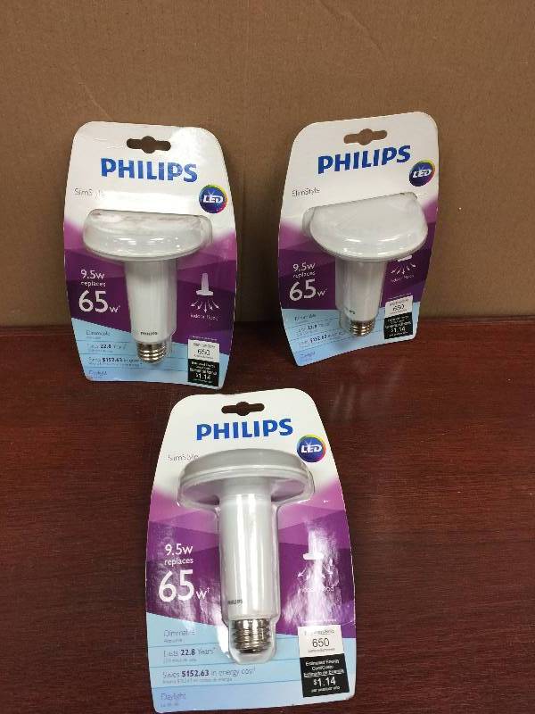 lot 25 image: Lot  of 3 Philips SlimStyle 65W Equivalent Soft White BR30 Dimmable LED Light Bulb New