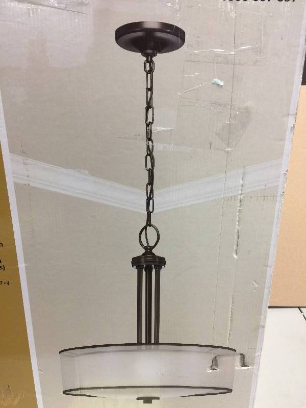 lot 44 image: Hampton Bay 3-Light Bronze Organza Pendant open box