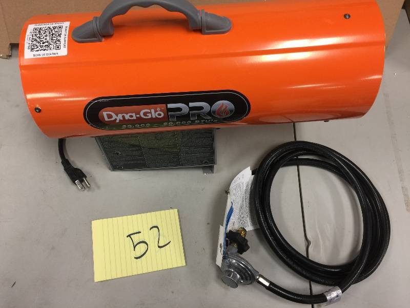 lot 52 image: Dyna-Glo Pro 60K BTU Forced Air Propane Portable Heater open box never used