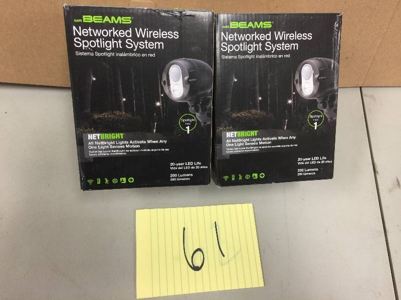 lot 61 image: Lot of 2 Mr Beams Networked Wireless Motion Sensing Outdoor LED Spot Light System