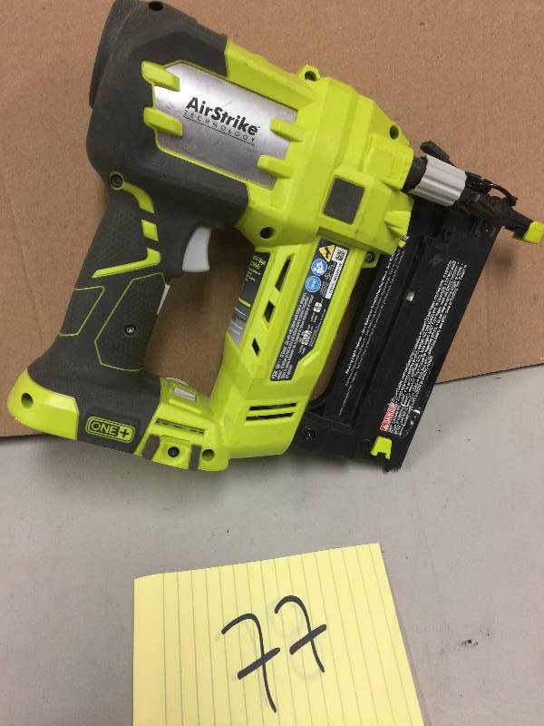 lot 77 image: Ryobi 18-Volt ONE AirStrike 18-Gauge Cordless Brad Nailer (Tool-Only)