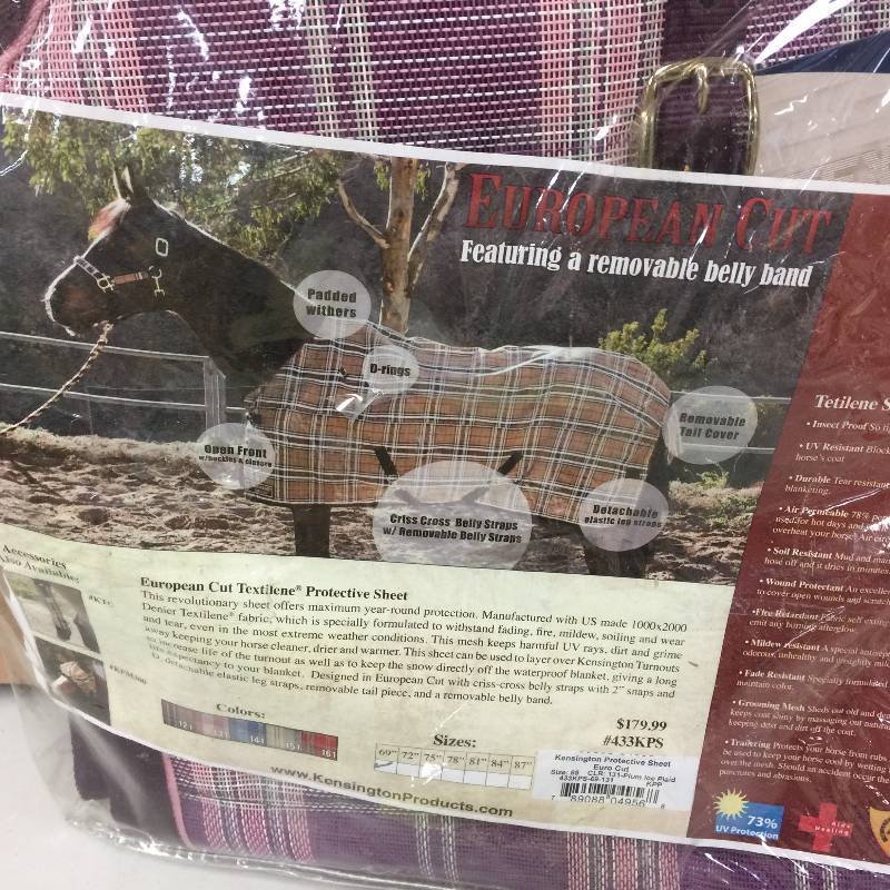 lot 87 image: Kensington European Cut Textilene Protective Sheet 69 Plum Ice Plaid New