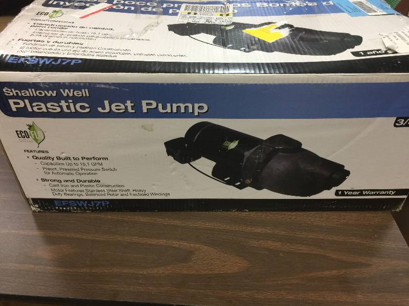 lot 102 image: ECO-FLO Products EFSWJ7P Shallow Water Well Jet Pump, 34 HP, 14.1 GPM open box