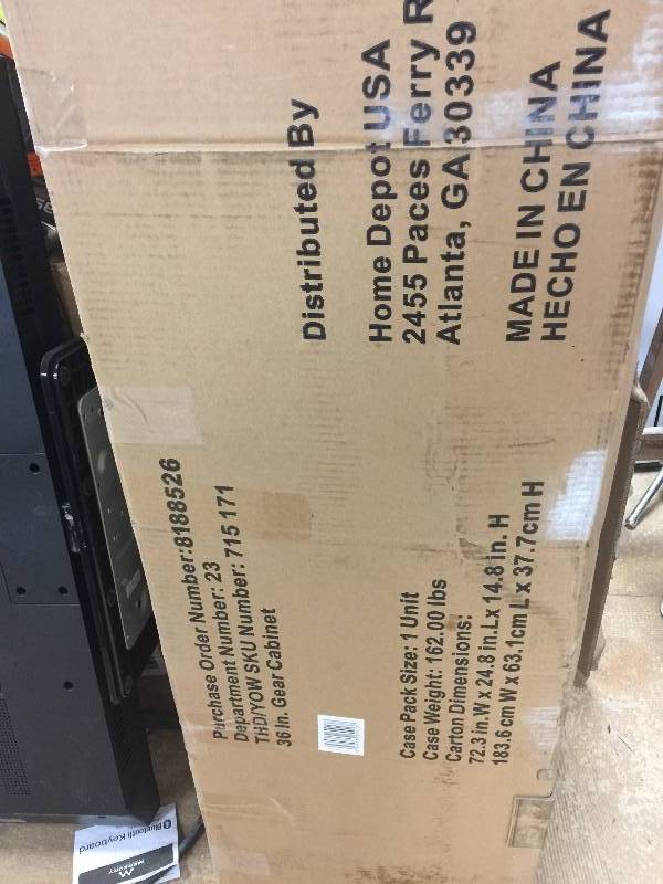 lot 105 image: Husky 72 in. H x 36 in. W x 24 in. D Steel Garage Gear Cabinet New