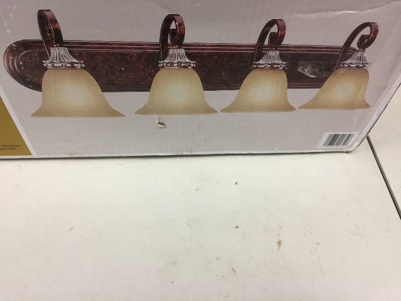 lot 110 image: Hampton Bay 4-Light Oxide Brass with Mystique Silver Bath Light open box