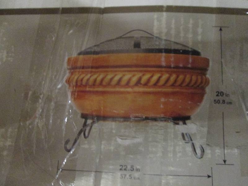 20 in. Clay Fire Pit with Iron Stan...