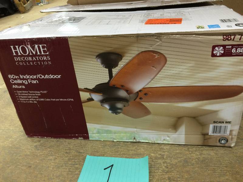 lot 1 image: Home Decorators Collection Altura 60 in. Outdoor Oil-Rubbed Bronze Ceiling Fan Model # 26660 open box never used