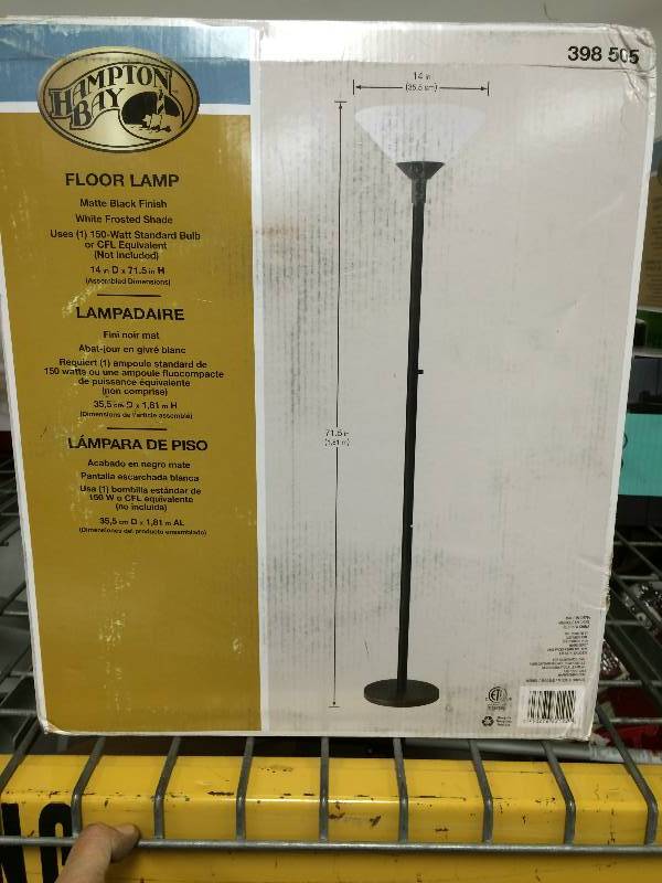 lot 10 image: Hampton Bay 71-12 in. Black Floor Lamp with CFL Bulb open box