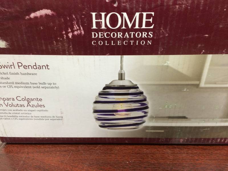 lot 16 image: Hampton Bay 1-Light Blue Swirl Glass Ceiling Pendant  open box