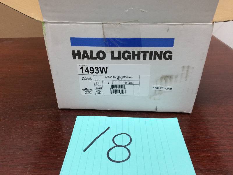 lot 18 image: Box of New  Halo 4 in. White Recessed Lighting Low-Voltage Trim with White Coilex Baffle