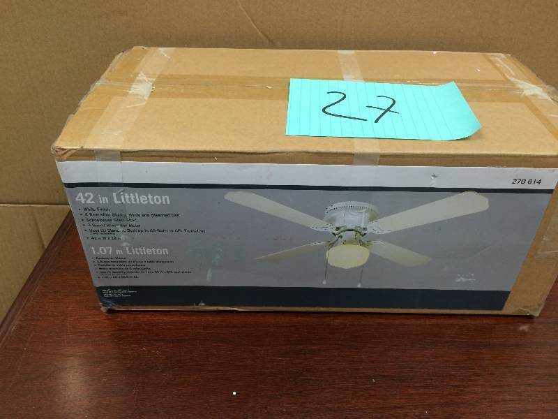 lot 27 image: Hampton Bay Littleton 42 in. White Ceiling Fan  open box