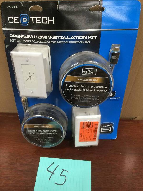 lot 45 image: CE Tech Premium 15ft High Speed HDMI Rg6 Installation Kit good condition