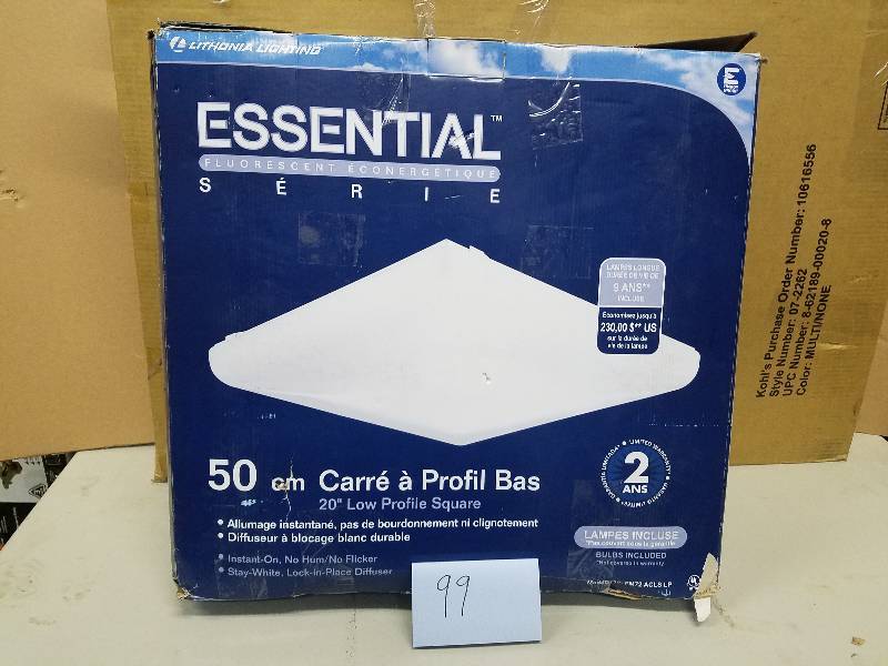 lot 99 image: Lithonia Lighting 2-Light White Low-Profile WallCeiling Flushmount Model#  FM72 ACLS LP M4  open box never used