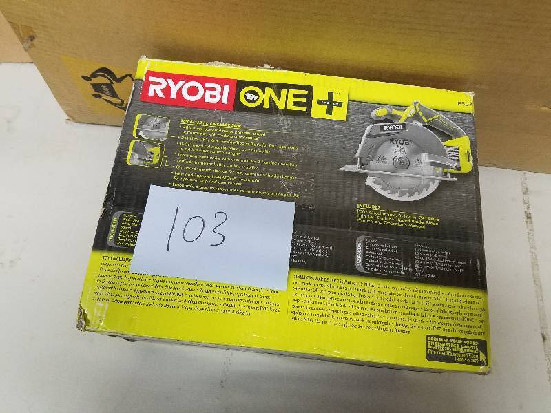 lot 103 image: Ryobi ONE 18-Volt 6-12 in. Cordless Circular Saw (Tool Only) open box