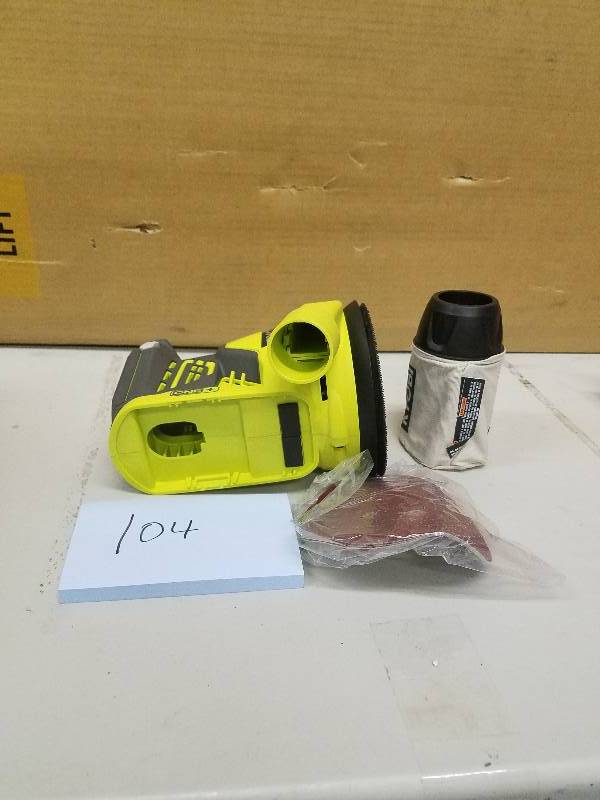 lot 104 image: Ryobi ONE 18-Volt 5 in. Cordless Random Orbit Sander (Tool-Only) Model#  P411  open box never used