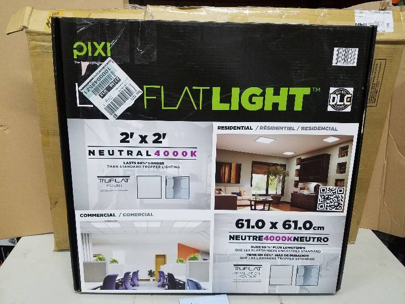 lot 114 image: Pixi 2 ft. x 2 ft. White Edge-Lit Integrated LED Flat Light Luminaire open box never used