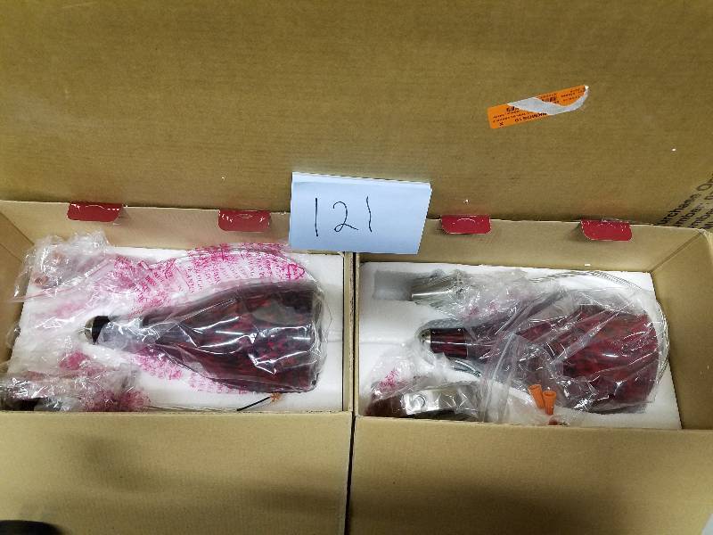 lot 121 image: Lot of 2 Home Decorator 573113 1 Light Red Glass Ceiling Hanging Dark Lava Pendant fixure open box never used