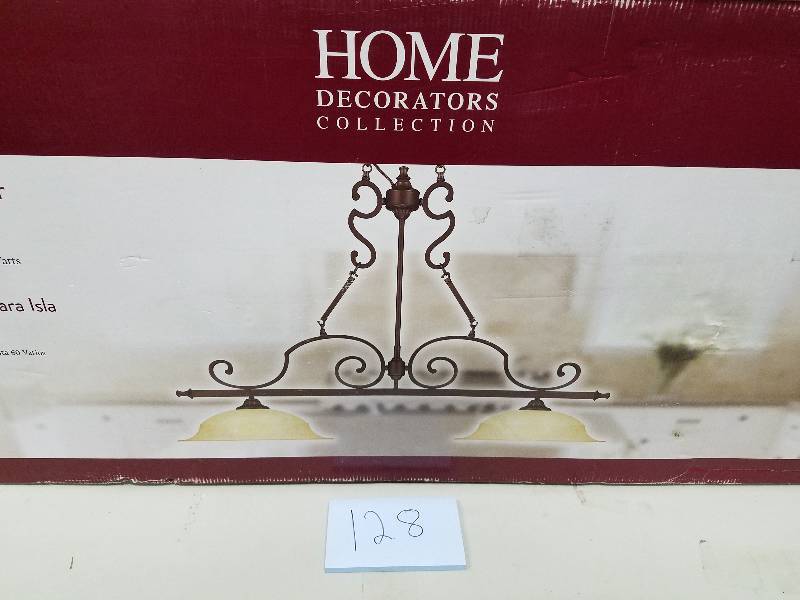 lot 128 image: Home Decorators Collection Fairview 2-Light Heritage Bronze Ceiling Kitchen Island Light open box never used