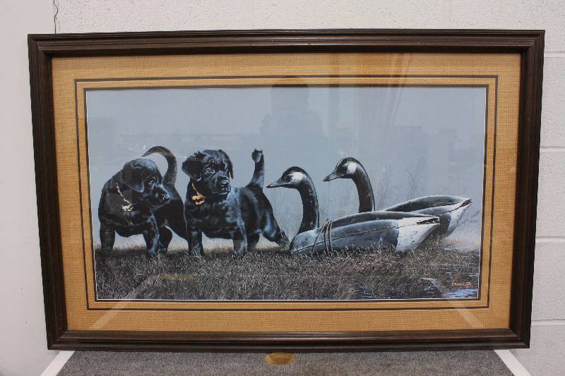 lot 31 image: Dog and Bird Large Framed Limited Edition Print