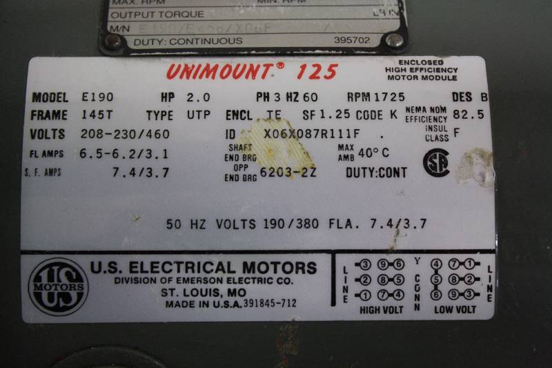 lot 9B image: Unimount 125 2HP - 3 Phase Motor NEW