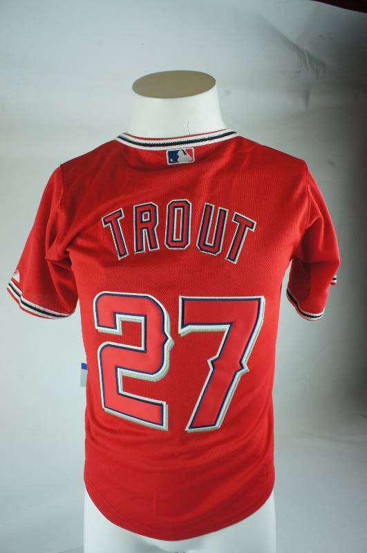 lot 22 image: Mike Trout Size Youth Small Red Los Angeles Angels Jersey