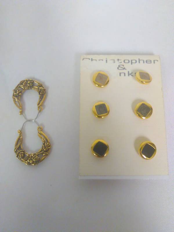 lot 14 image: Earrings for pierced ears (4pr) Gold in color with 4 designs, see pictures of full detail.