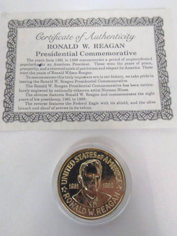 lot 63 image: Ronald Regan 40th President Commemorative Coin, with Cert. of Authenticity